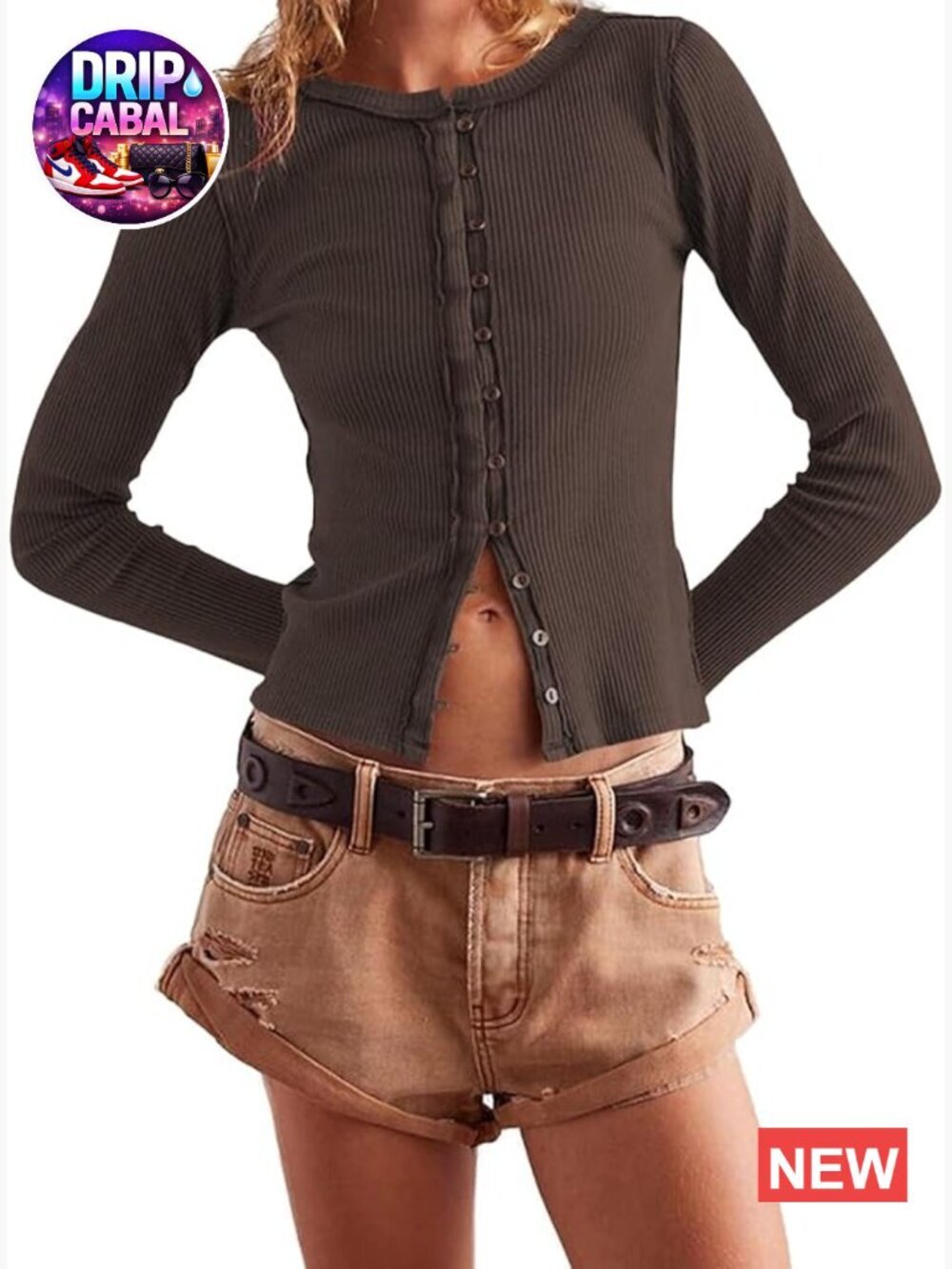 Slim Fitted Y2K Ribbed Cardigan Long Sleeve Button Down Shirt